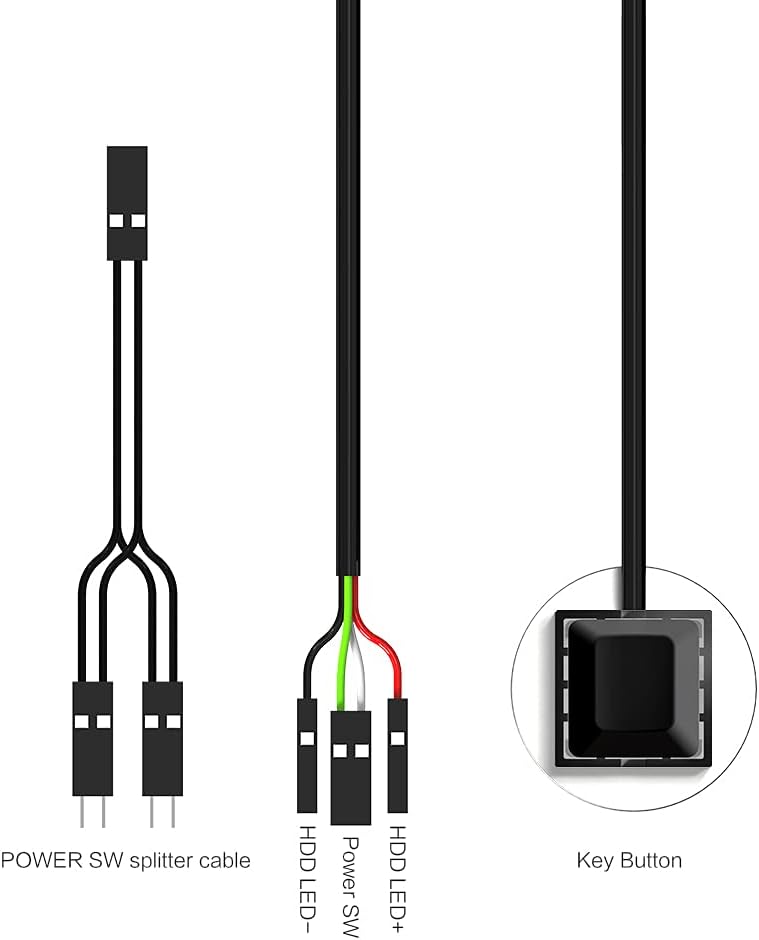 DKE Power Supply Control Adapter Cable 2M External PC Power Button ATX Desktop Computer Case Motherboard Switch On Off Power SW Cables, Black