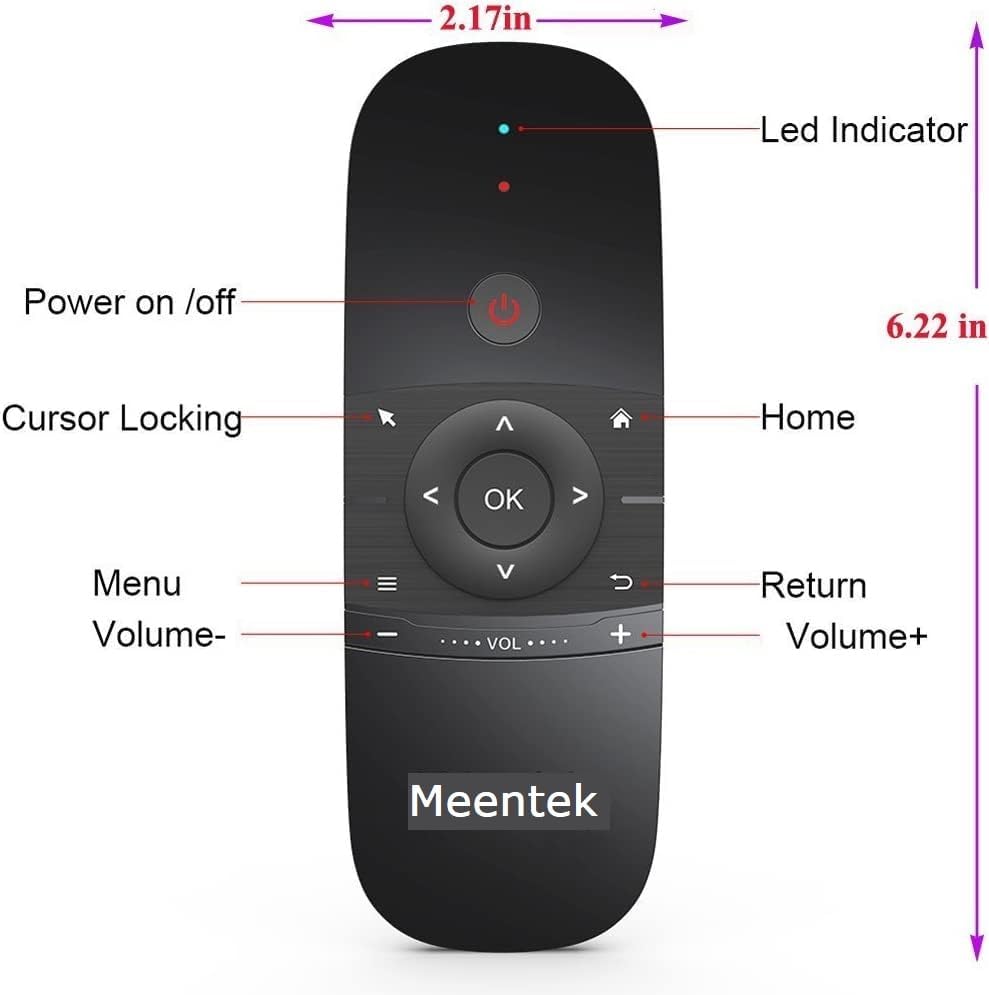 Meentek W1 Universal TV Remote Air Mouse, Wireless Keyboard Fly Mouse 2.4GHz Connection Air Remote Keyboard Mouse for Nvidia Shield/Android TV Box/PC/Smart TV/Projector/HTPC/All-in-one PC/TV..