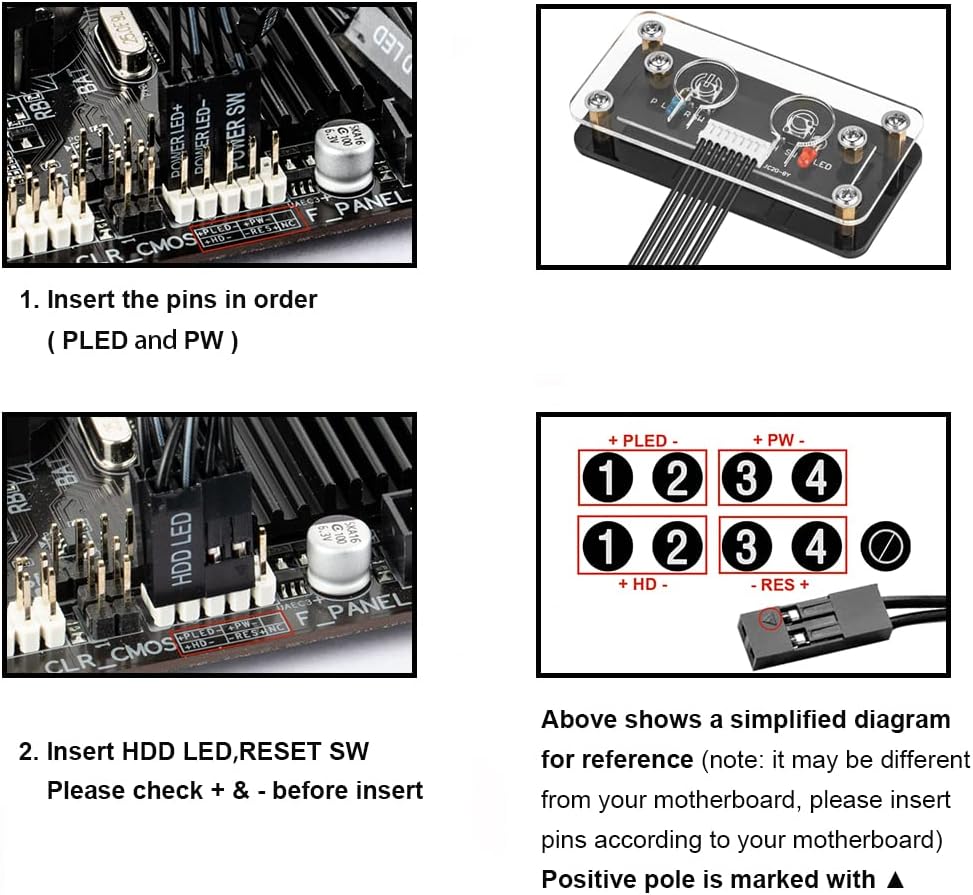 OwlTree Desktop Computer Power Button PC Switch External Power Switch Power Supply Button Restart Button for PC Case Motherboard Switch On Off Power SW Cables