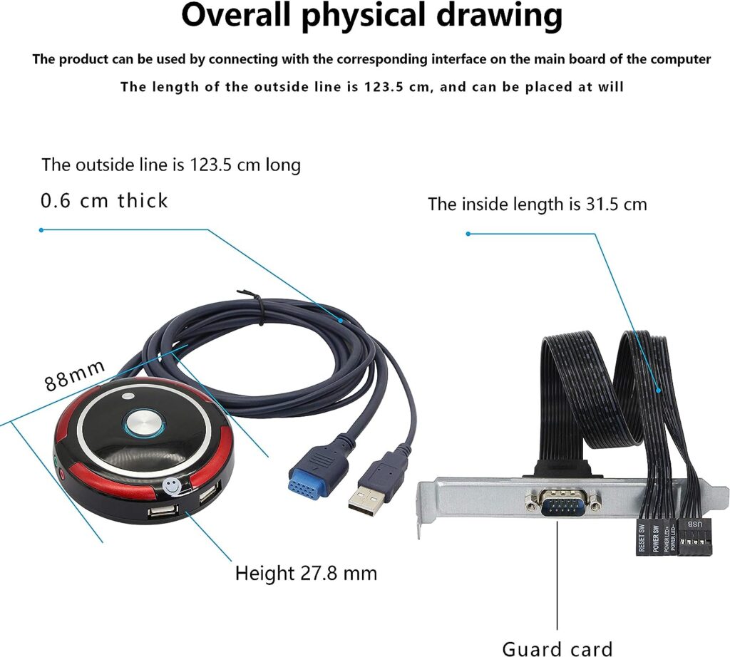 External PC Power Button,Desktop PC Power Button Computer Case Reset Switch External Remote Case Motherboard On/Off Button with Two USB and Audio Ports (160CM)