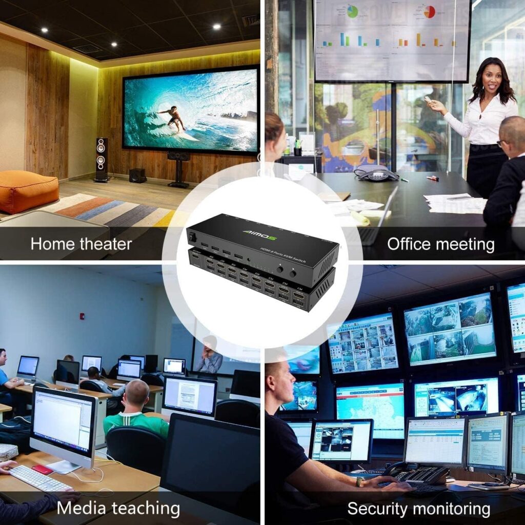 KVM USB Switch, 8 in 1 Out HDMI Switcher Box Support 4K@30Hz for 8 PC Share Keyboard and Mouse, Support USB Hub Connect, Compatible with Windows/Linux/Mac System etc