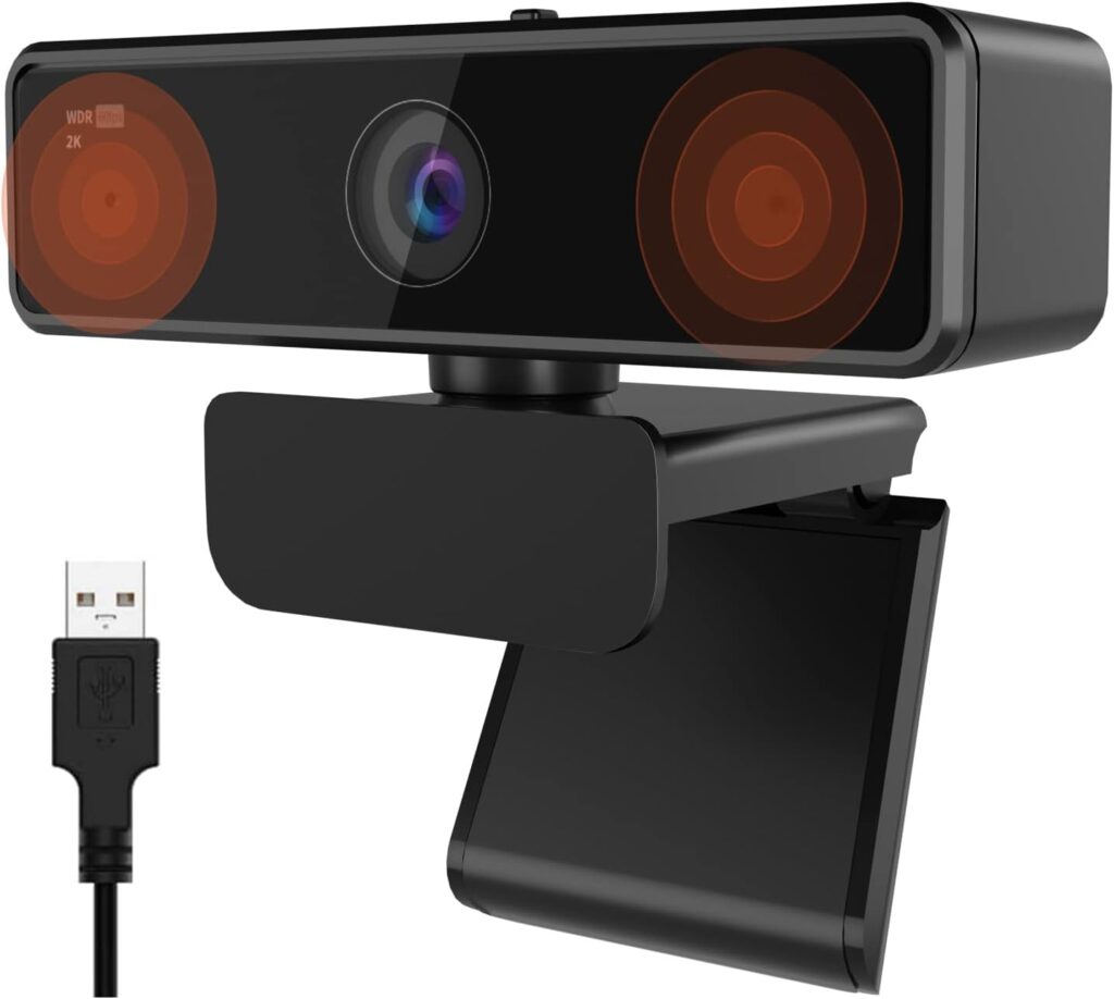 NUROUM 2K Webcam with Microphone, 1080P/60fps, 1440P/30fps, Dual Microphone with Privacy Cover, Wide-Angle USB FHD Web Computer Camera, Plug and Play, for Zoom/Skype/Teams/Webex, Laptop MAC PC Desktop