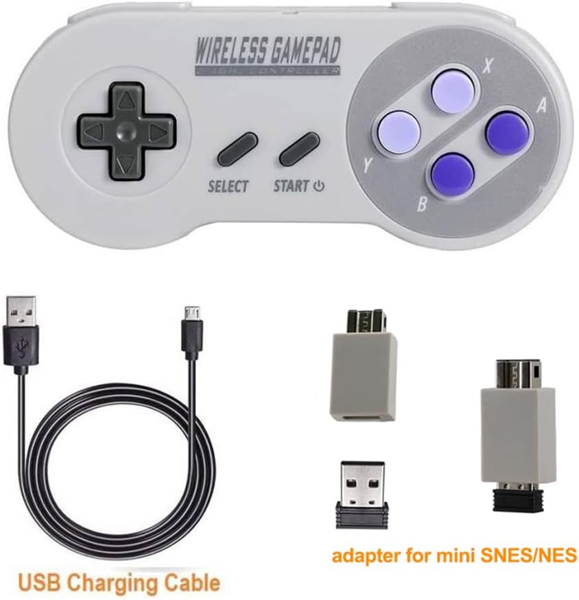 Wireless Controller for Mini SNES (Classic Edition）/Mini NES, Not Worked with Copied Console . Gamepad with USB Wireless Receiver Compatible with Switch, Windows,iOS,Liunx,Android Device (2 Packs)