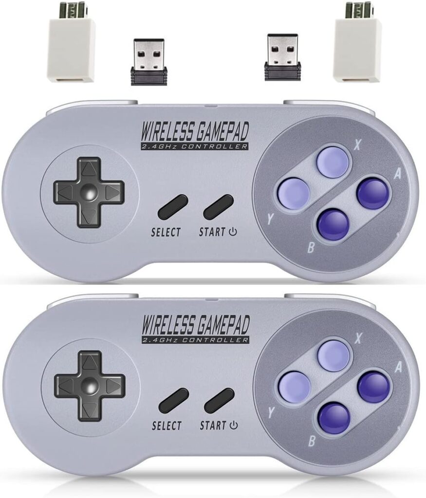 Wireless Controller for Mini SNES (Classic Edition）/Mini NES, Not Worked with Copied Console . Gamepad with USB Wireless Receiver Compatible with Switch, Windows,iOS,Liunx,Android Device (2 Packs)