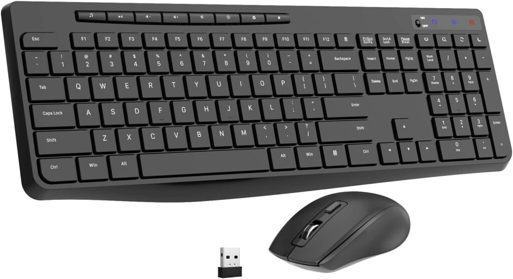 Wireless Keyboard and Mouse Combo,EarlyLit 2.4G Full-Sized Ergonomic Keyboard Mouse,3 DPI Adjustable Cordless USB Mouse and Keyboard,12 Shortcut Keys and Quiet Click for Computer/Laptop/Windows/Mac