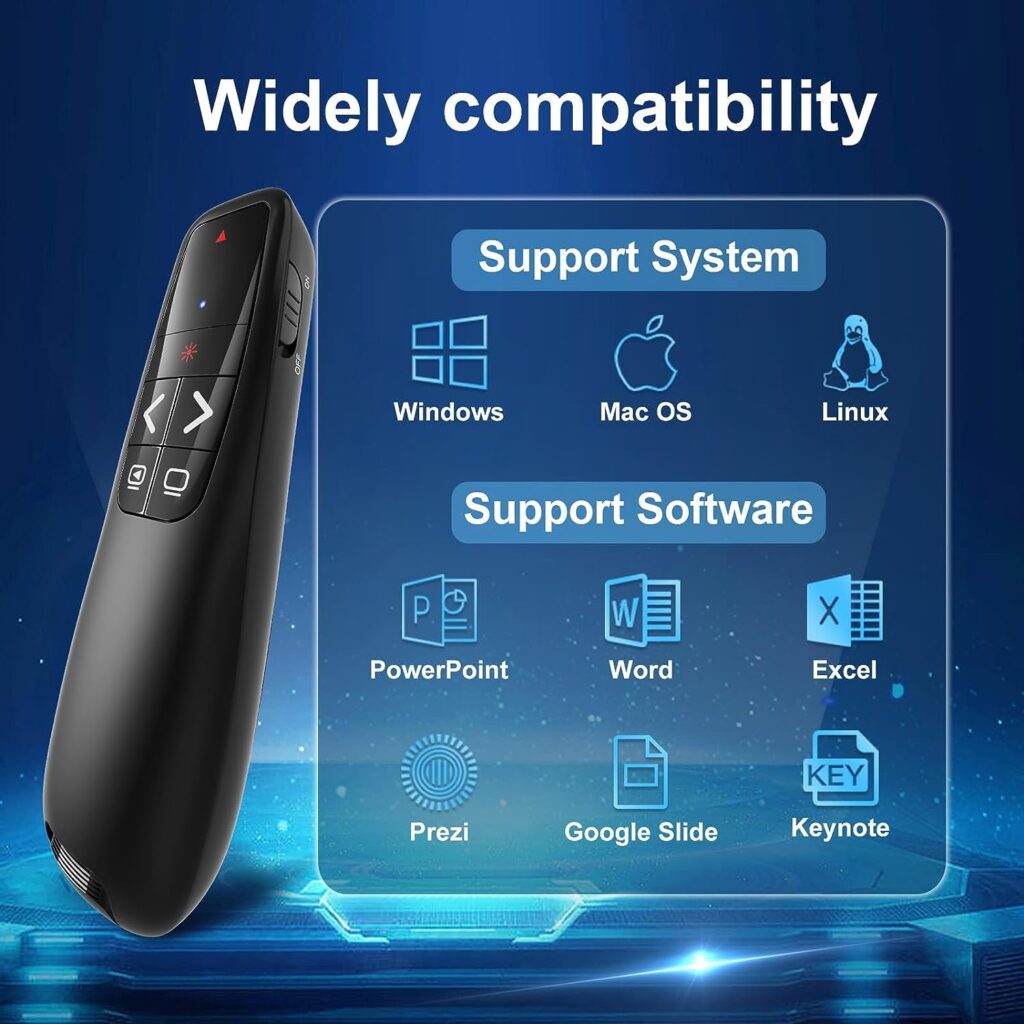 Wireless Presentation Clicker PowerPoint Presenter Remote : USB Type C Clicker with Red Laser Pointer Long Range PPT Control -Power Point Google Slide Advancer for Mac Laptop PC Computer Keynote