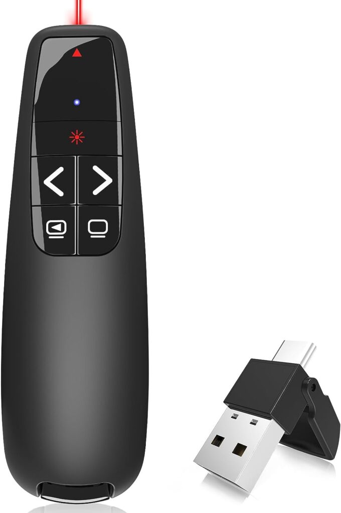 Wireless Presentation Clicker PowerPoint Presenter Remote : USB Type C Clicker with Red Laser Pointer Long Range PPT Control -Power Point Google Slide Advancer for Mac Laptop PC Computer Keynote