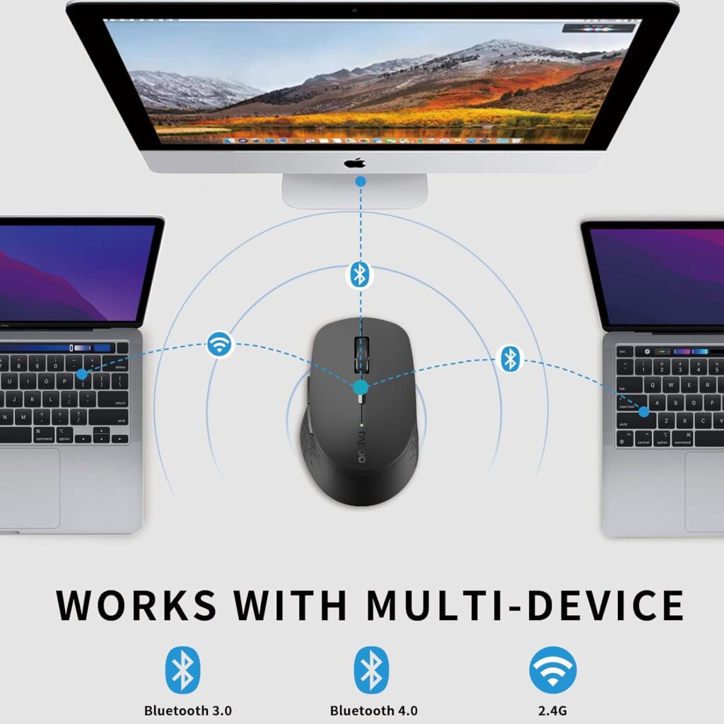 Rapoo Bluetooth Mouse, Multi-Device Silent Wireless Mice, 4 Adjustable DPI, Support up to 3 Devices, Portable Optical Mice with Ergonomic Design, for Laptop Windows PC Tablet, Black