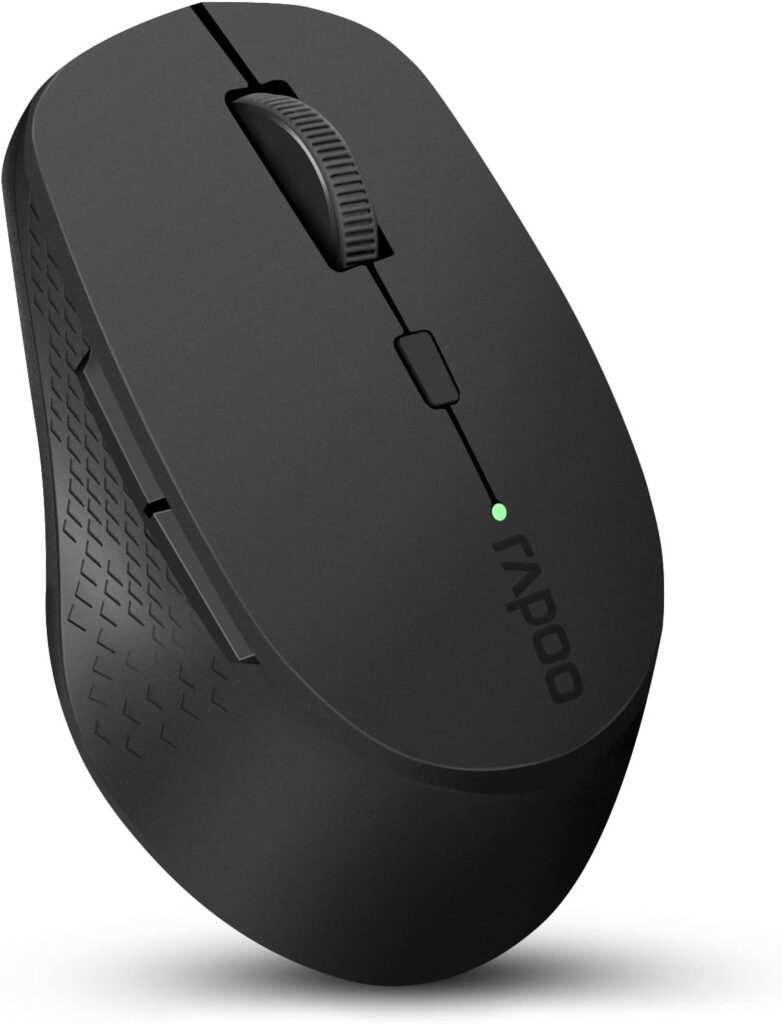 Rapoo Bluetooth Mouse, Multi-Device Silent Wireless Mice, 4 Adjustable DPI, Support up to 3 Devices, Portable Optical Mice with Ergonomic Design, for Laptop Windows PC Tablet, Black