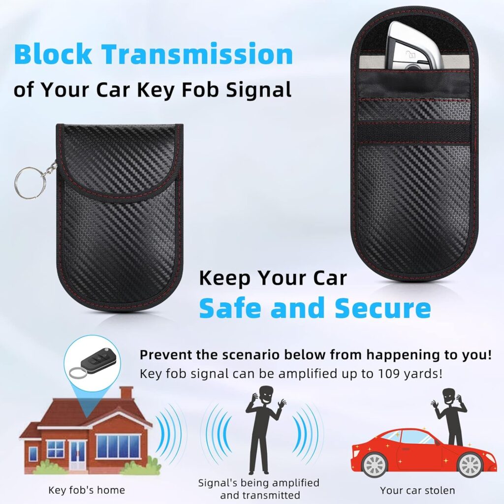 Yexiya 8 PCS Upgraded Faraday Bag for Key Fob Faraday Key Fob Protector Key Pouch Key Case for Car Keys RFID Pouch Keyfob RFID Signal Blocking Bag Anti Theft Pouch (Black and Red, Without Key Ring)