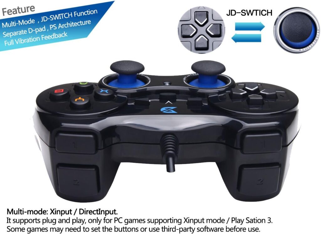ZD-V+ USB Wired Gaming Controller Gamepad For PC/Laptop Computer(Windows XP/7/8/10/11)  PS3  Android  Steam - [Black]